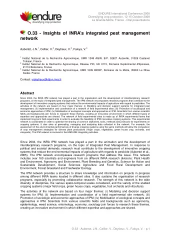 O.33 - Insights of INRAs integrated pest management  network Aubertot, J.N. 1 , Cellier, V. 2 ,