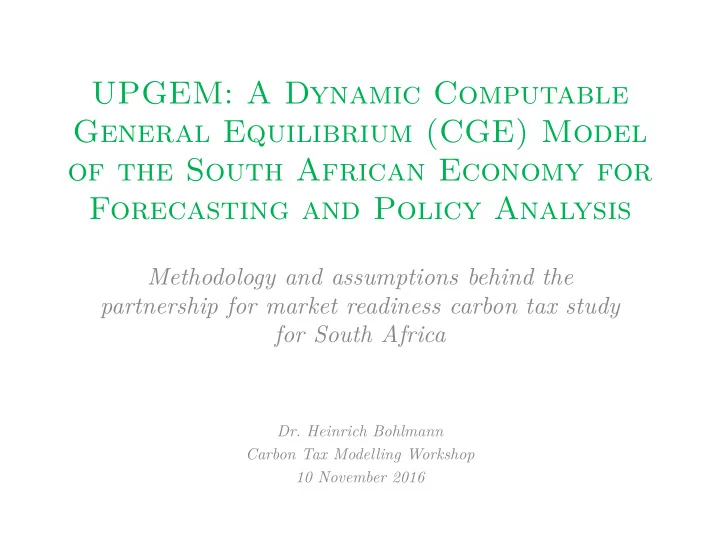 upgem a dynamic computable general equilibrium cge model