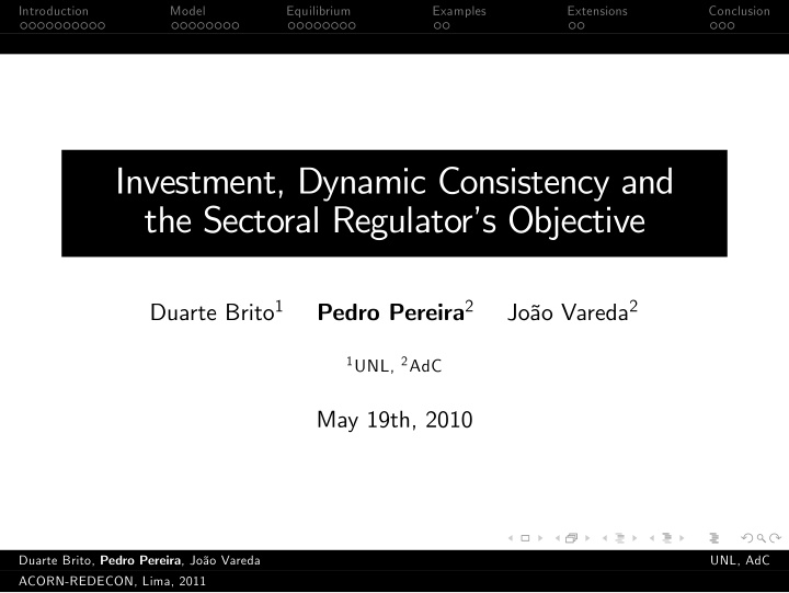 investment dynamic consistency and the sectoral regulator
