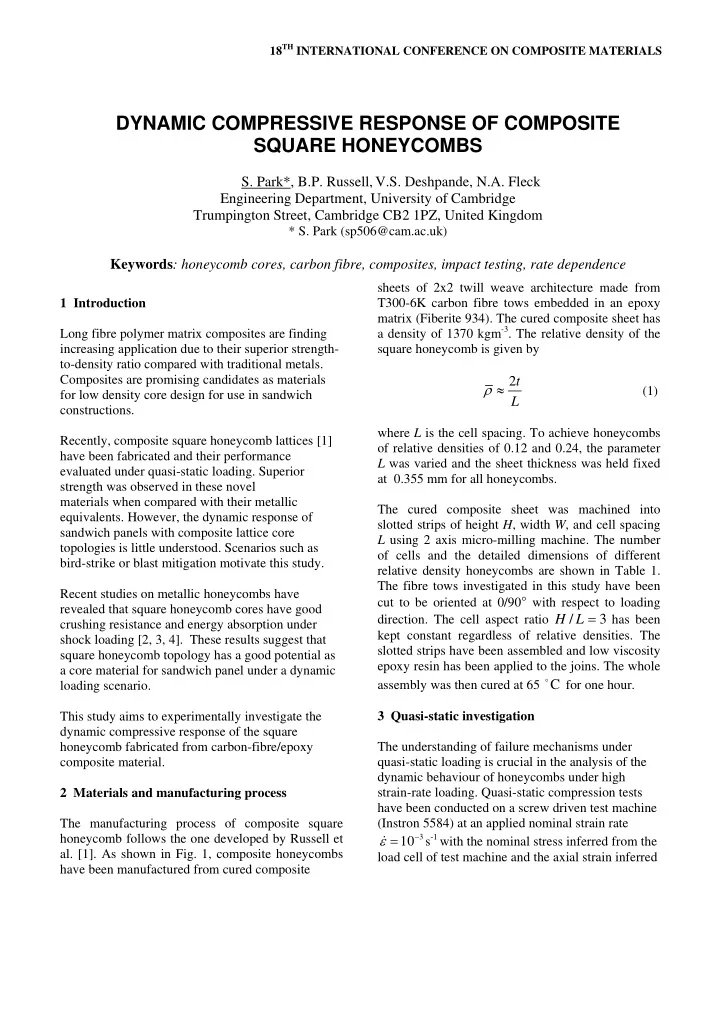 dynamic compressive response of composite square