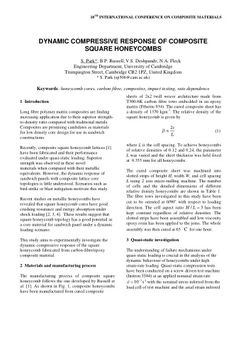 DYNAMIC COMPRESSIVE RESPONSE OF COMPOSITE  SQUARE HONEYCOMBS S. Park*, B.P. Russell, V.S.