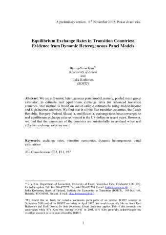 Equilibrium Exchange Rates in Transition Countries:  Evidence from Dynamic Heterogeneous Panel