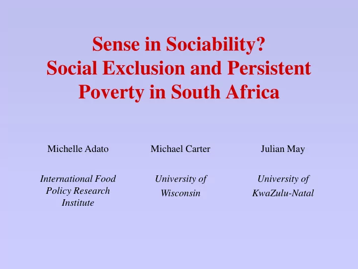 sense in sociability social exclusion and persistent