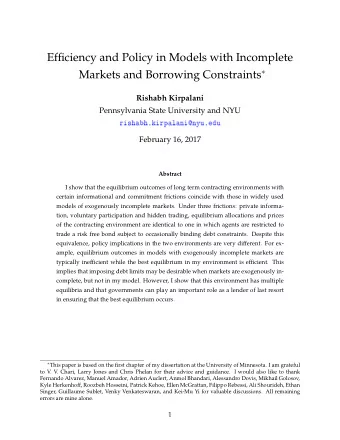 Efficiency and Policy in Models with Incomplete Markets and Borrowing Constraints   Rishabh