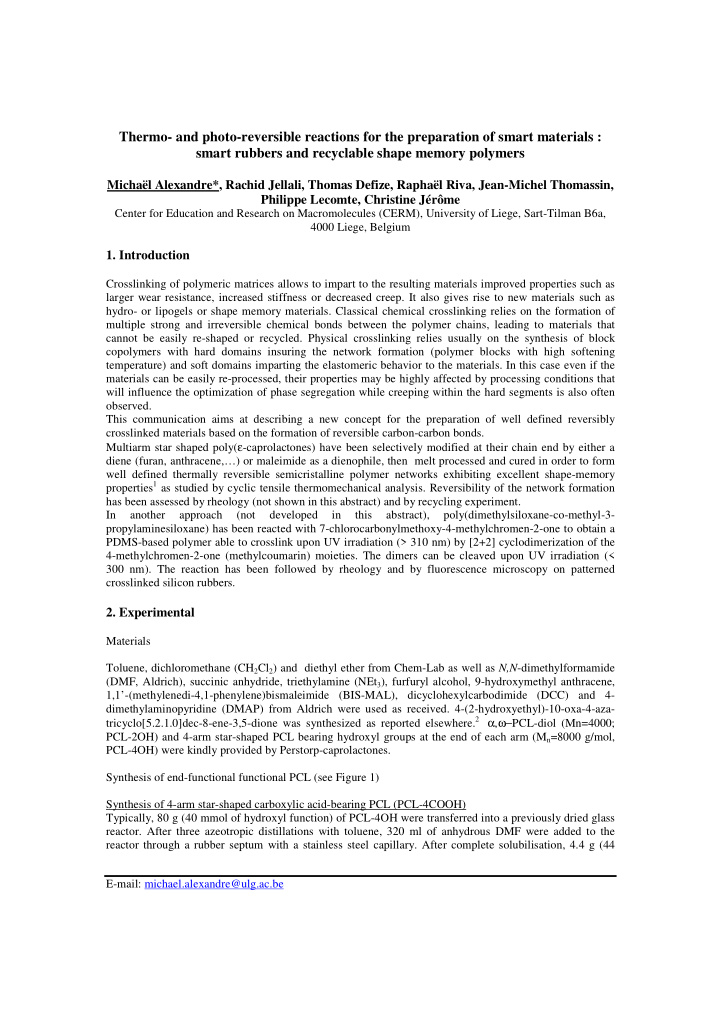 thermo and photo reversible reactions for the preparation