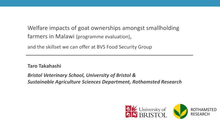 welfare impacts of goat ownerships amongst smallholding