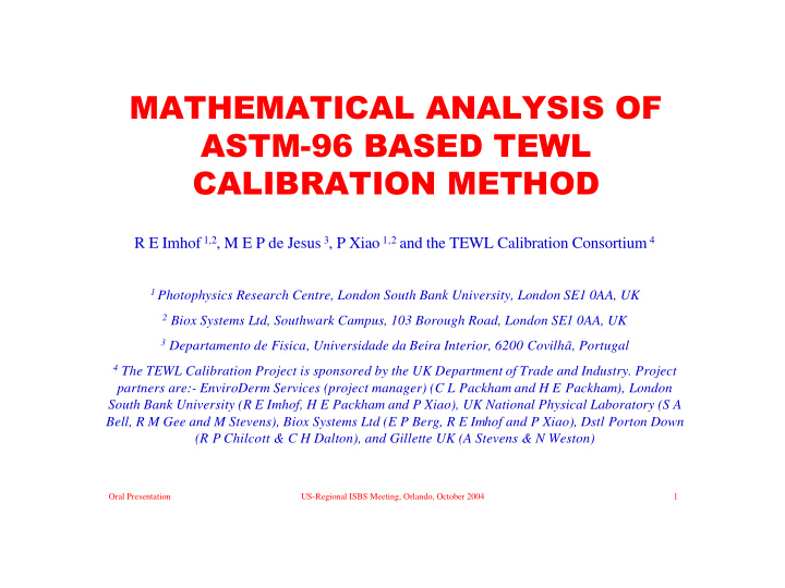 mathematical analysis of astm 96 based tewl calibration