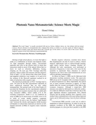 Photonic Nano-Metamaterials: Science Meets Magic  Ekmel Ozbay  Nanotechnology Research Center,