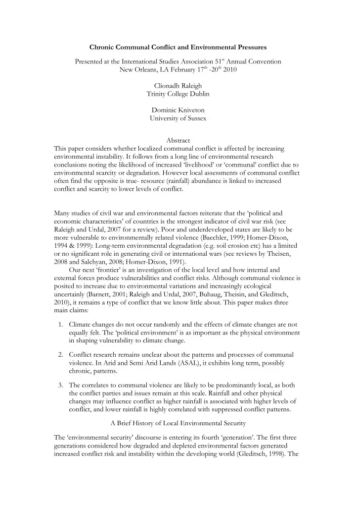 chronic communal conflict and environmental pressures