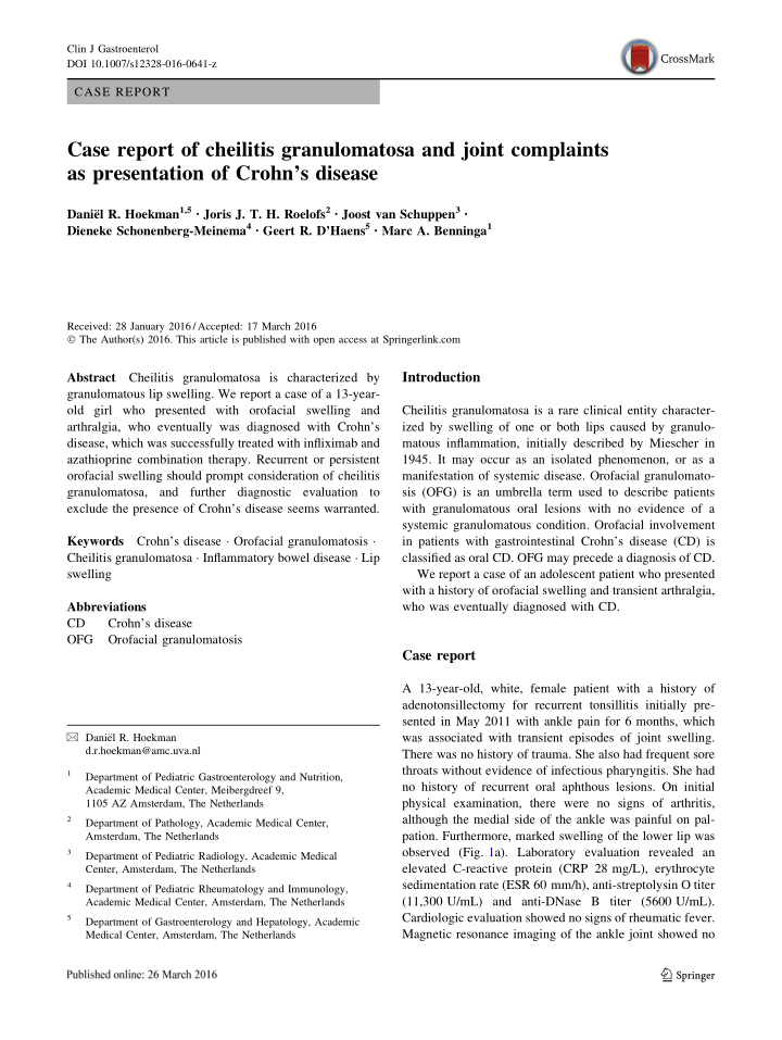 case report of cheilitis granulomatosa and joint