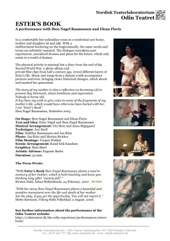 ESTER  S BOOK  A performance with Iben Nagel Rasmussen and Elena Floris  In a comfortable but