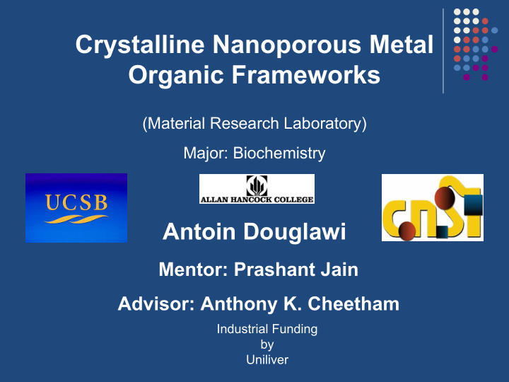 crystalline nanoporous metal organic frameworks