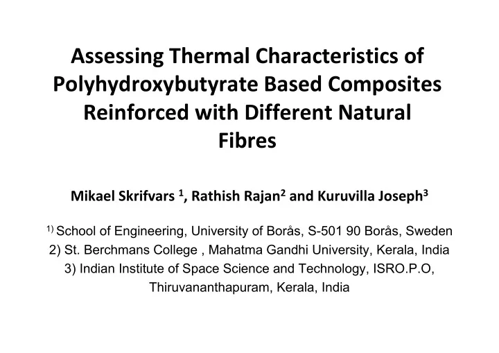 assessing thermal characteristics of polyhydroxybutyrate