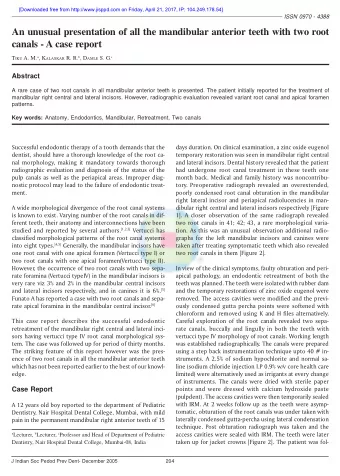 An unusual presentation of all the mandibular anterior teeth with two root  canals - A case report