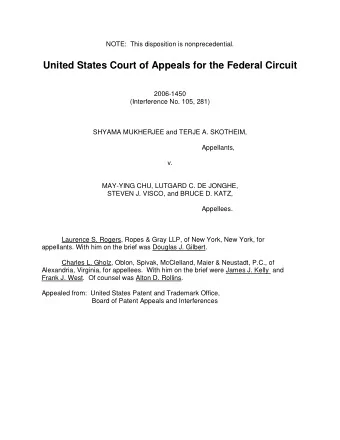 United States Court of Appeals for the Federal Circuit  2006-1450  (Interference No. 105, 281)