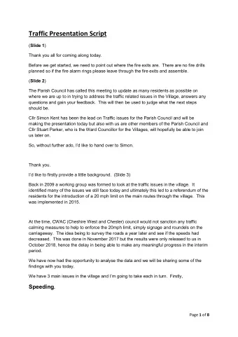 Traffic Presentation Script ( Slide 1 )  Thank you all for coming along today.  Before we get