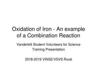 Oxidation of Iron - An example  of a Combination Reaction  Vanderbilt Student Volunteers for