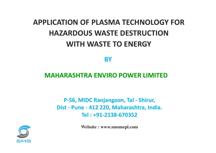 application of plasma technology for application of