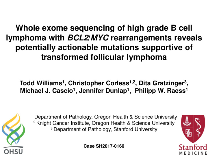 whole exome sequencing of high grade b cell lymphoma with