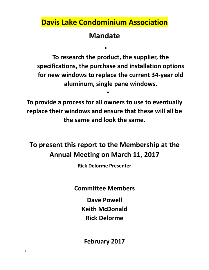 davis lake condominium association mandate