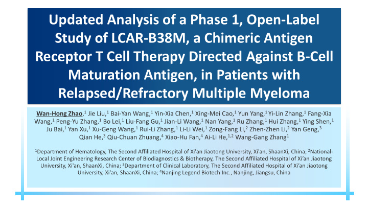 updated analysis of a phase 1 open label study of lcar