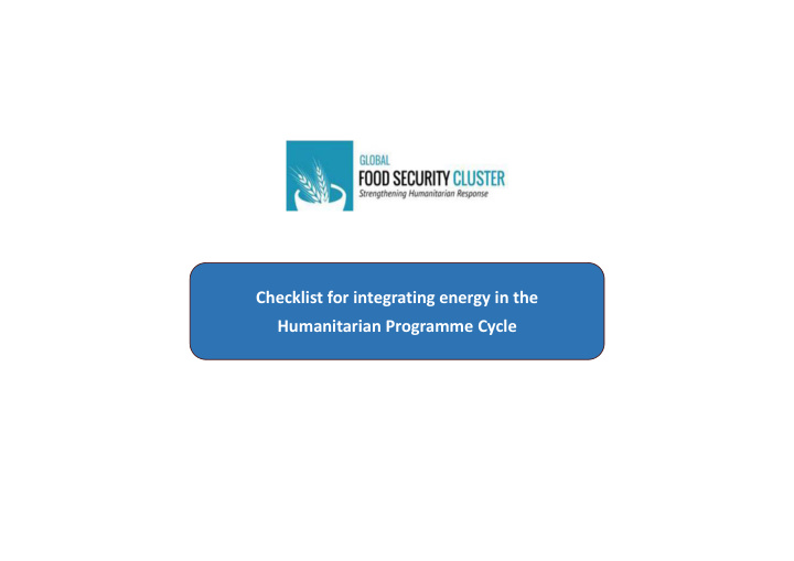 checklist for integrating energy in the humanitarian