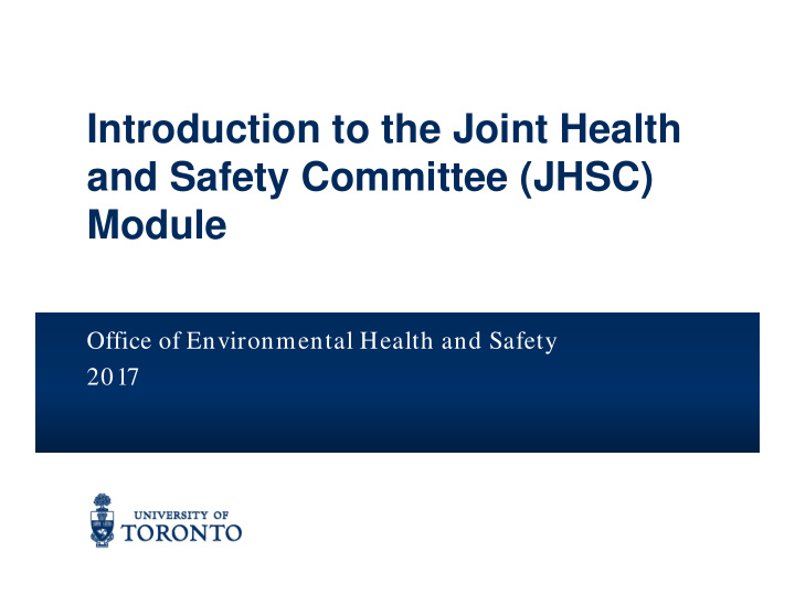 introduction to the joint health and safety committee