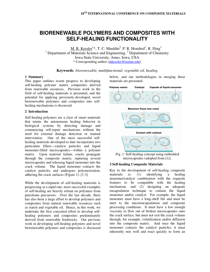 biorenewable polymers and composites with self healing