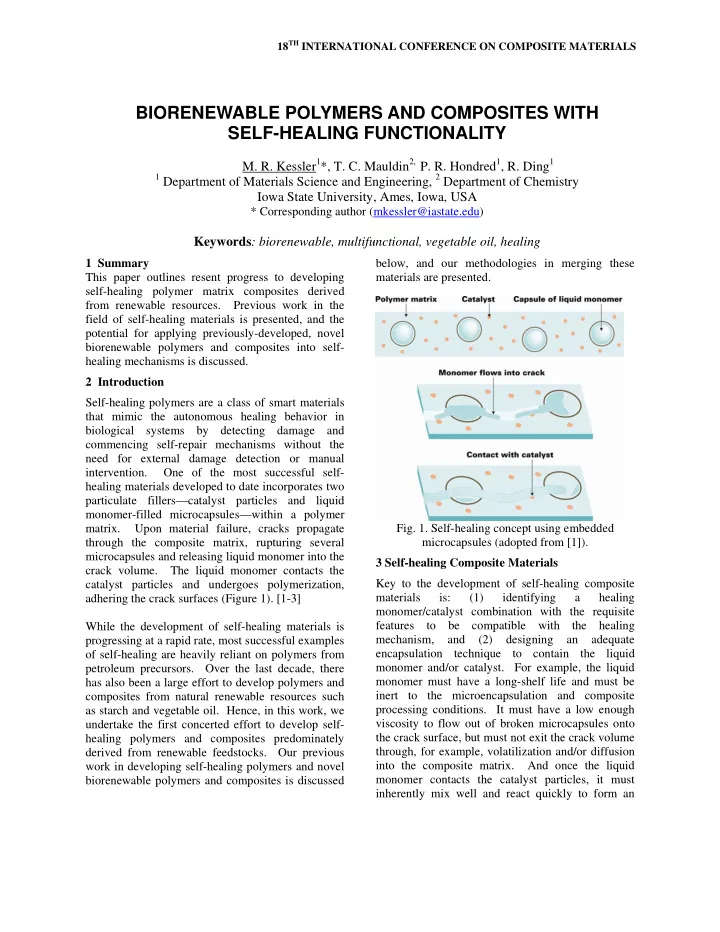 biorenewable polymers and composites with self healing