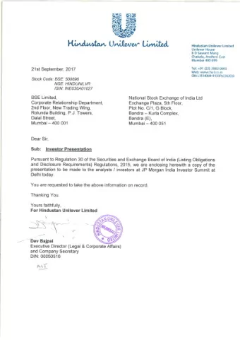 WINNING DECISIVELY  J.P. MORGAN INDIA INVESTOR SUMMIT | 21 SEPT 2017  Sanjiv Mehta, CEO &amp; MD