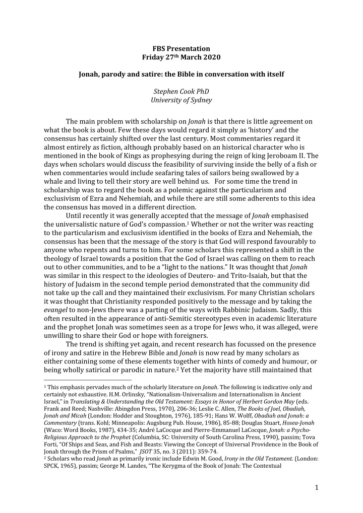 fbs presentation friday 27 th march 2020 jonah parody and