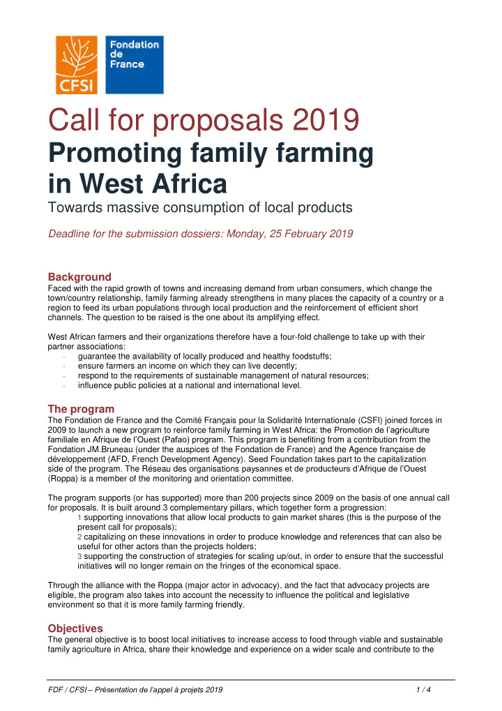 call for proposals 2019