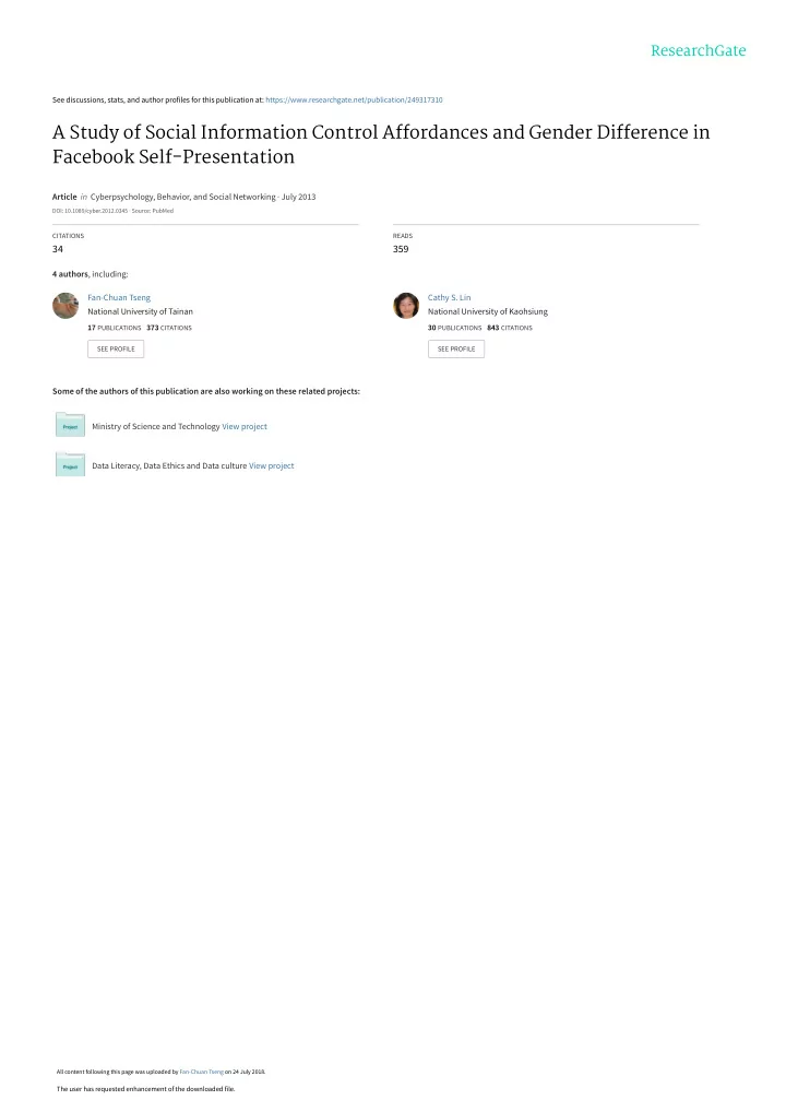 a study of social information control affordances and