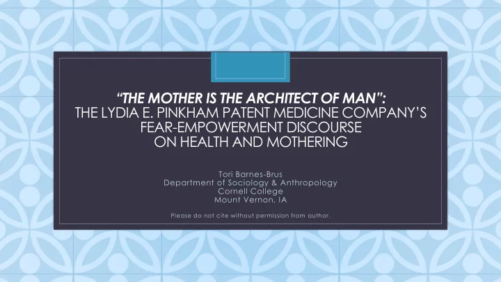 the mother is the architect of man