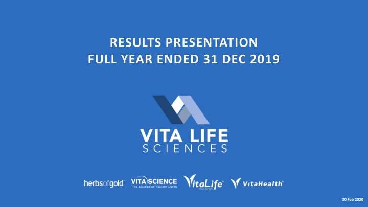 results presentation full year ended 31 dec 2019