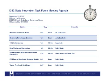 1332 State Innovation Task Force Meeting Agenda  September 26, 2016  Office of the Governor  2300