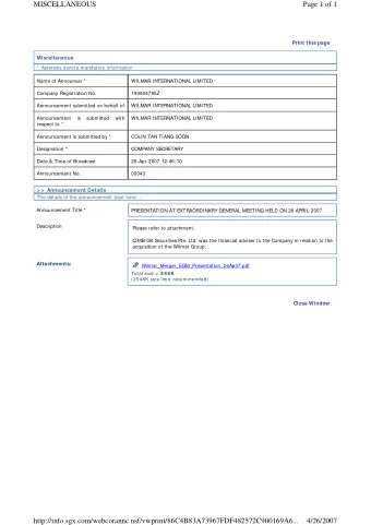 MISCELLANEOUS  Page 1 of 1  Print this page  Miscellaneous  *  Asterisks denote mandatory