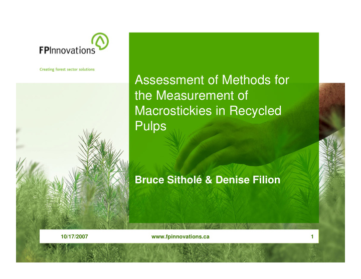 assessment of methods for the measurement of