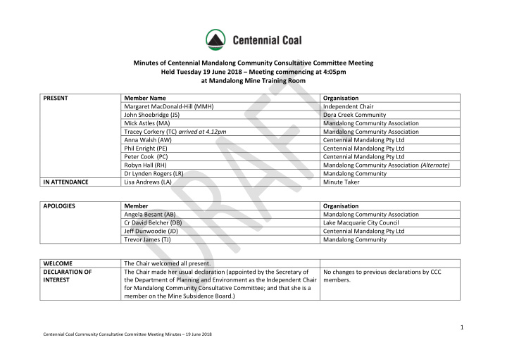 minutes of centennial mandalong community consultative