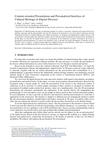 Content-oriented Presentation and Personalized Interface of  Cultural Heritage in Digital Dossiers