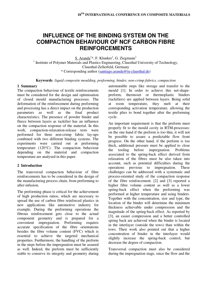 influence of the binding system on the compaction
