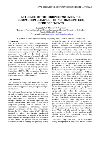 INFLUENCE OF THE BINDING SYSTEM ON THE  COMPACTION BEHAVIOUR OF NCF CARBON FIBRE  REINFORCEMENTS S.