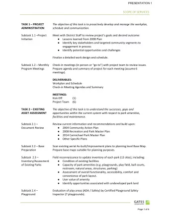 SCOPE OF SERVICES  TASK 1  PROJECT  The objective of this task is to proactively develop and