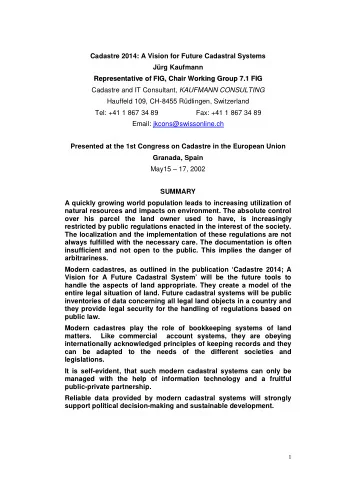 Cadastre 2014: A Vision for Future Cadastral Systems  Jrg Kaufmann  R  Re  ep  pr  re  es  se  en