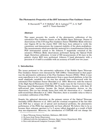 The Photometric Properties of the HST Astrometer Fine Guidance Sensor B. Bucciarelli 1,2 , S. T.