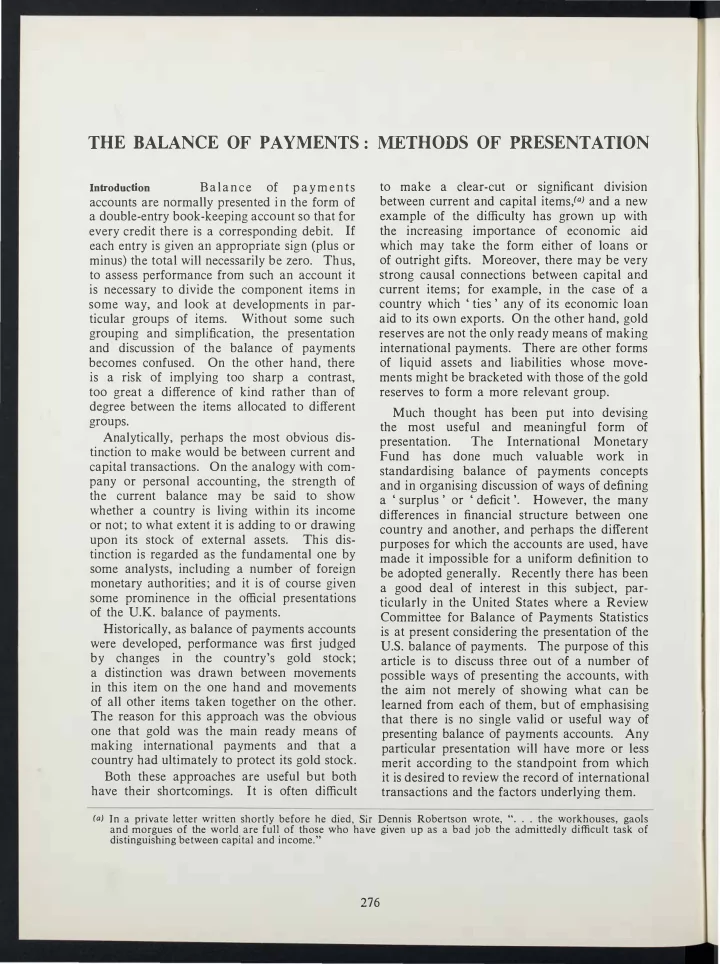 the balance of payments mfthods of presentation