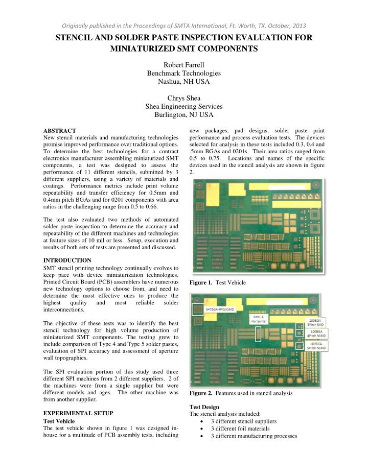 stencil and solder paste inspection evaluation for