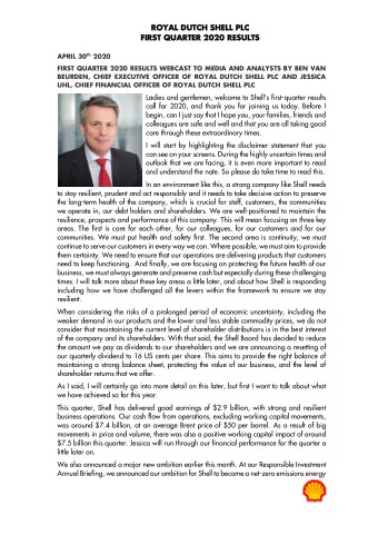 ROYAL DUT  ROYAL DUTCH  CH SHELL  SHELL P  PLC  FIRS  RST QU  QUART  ARTER 20  ER 2020  20 RES