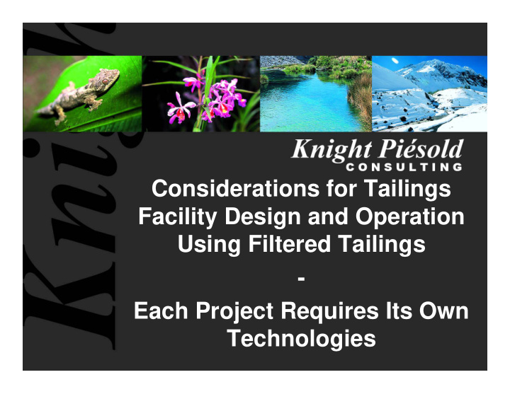 considerations for tailings facility design and operation