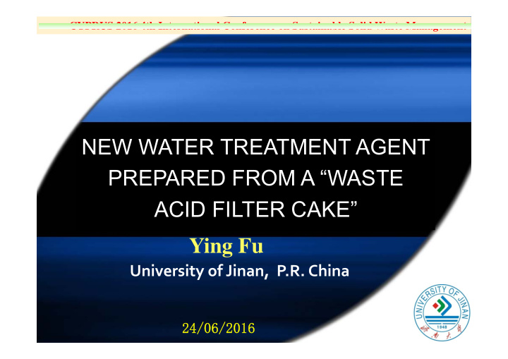 new water treatment agent prepared from a waste acid